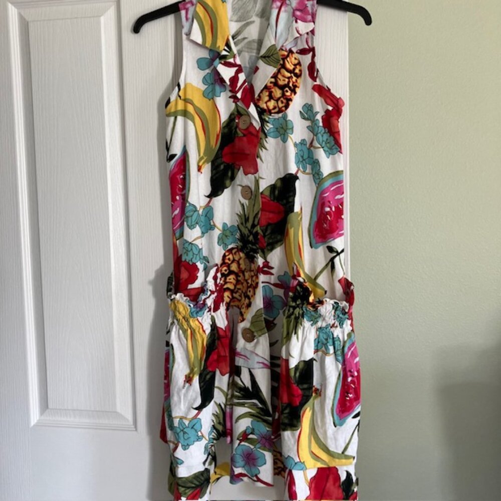 Women's tropical linen blend dress size M Resort vacation travel - Picture 2 of 6
